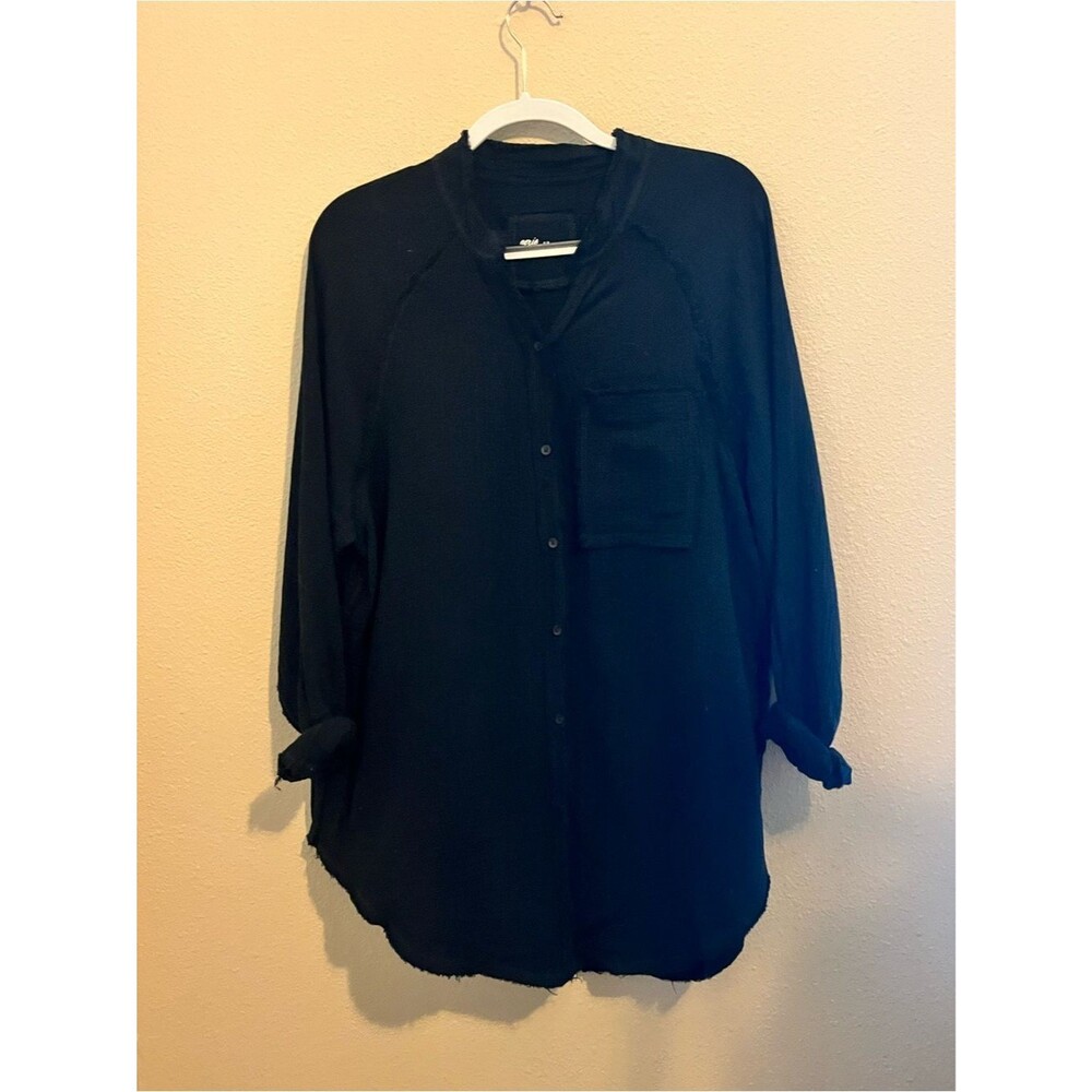 Aerie black gauzy button-down shirt